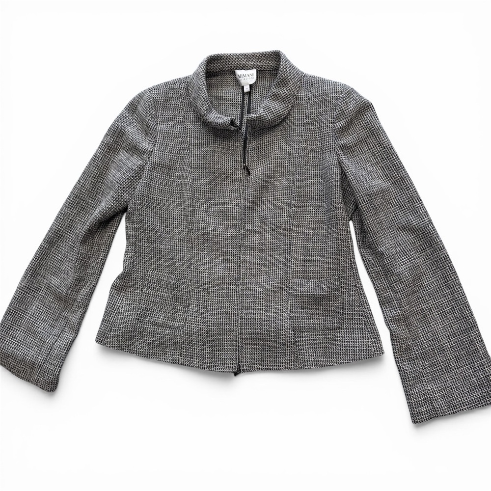 Armani Collezioni Textured Zip-Front Rolled Collar Jacket Size 14